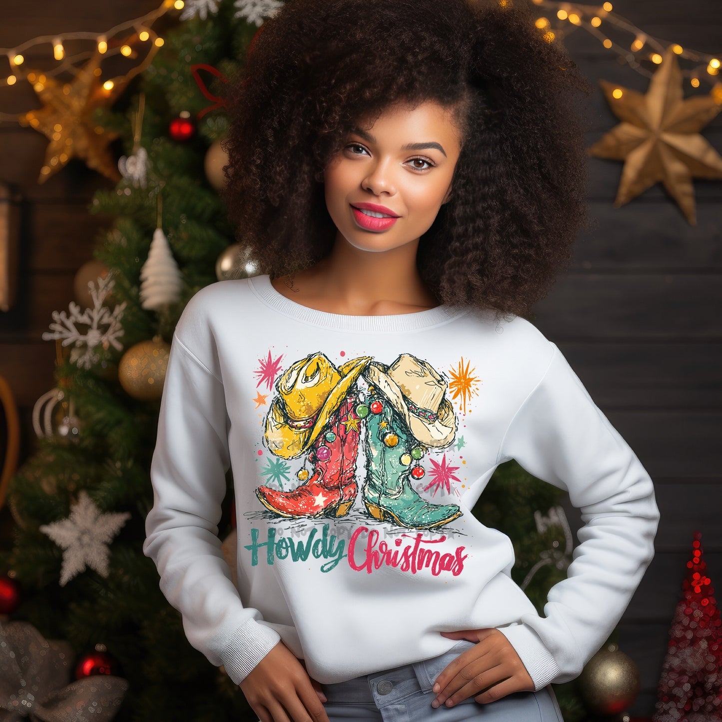 Howdy Christmas red and green Boots -DTF&UV