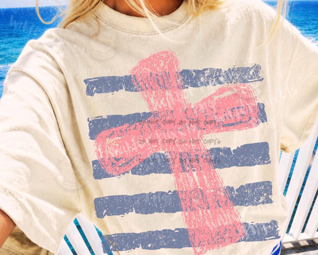 Blue stripes pink cross-DTF&UV