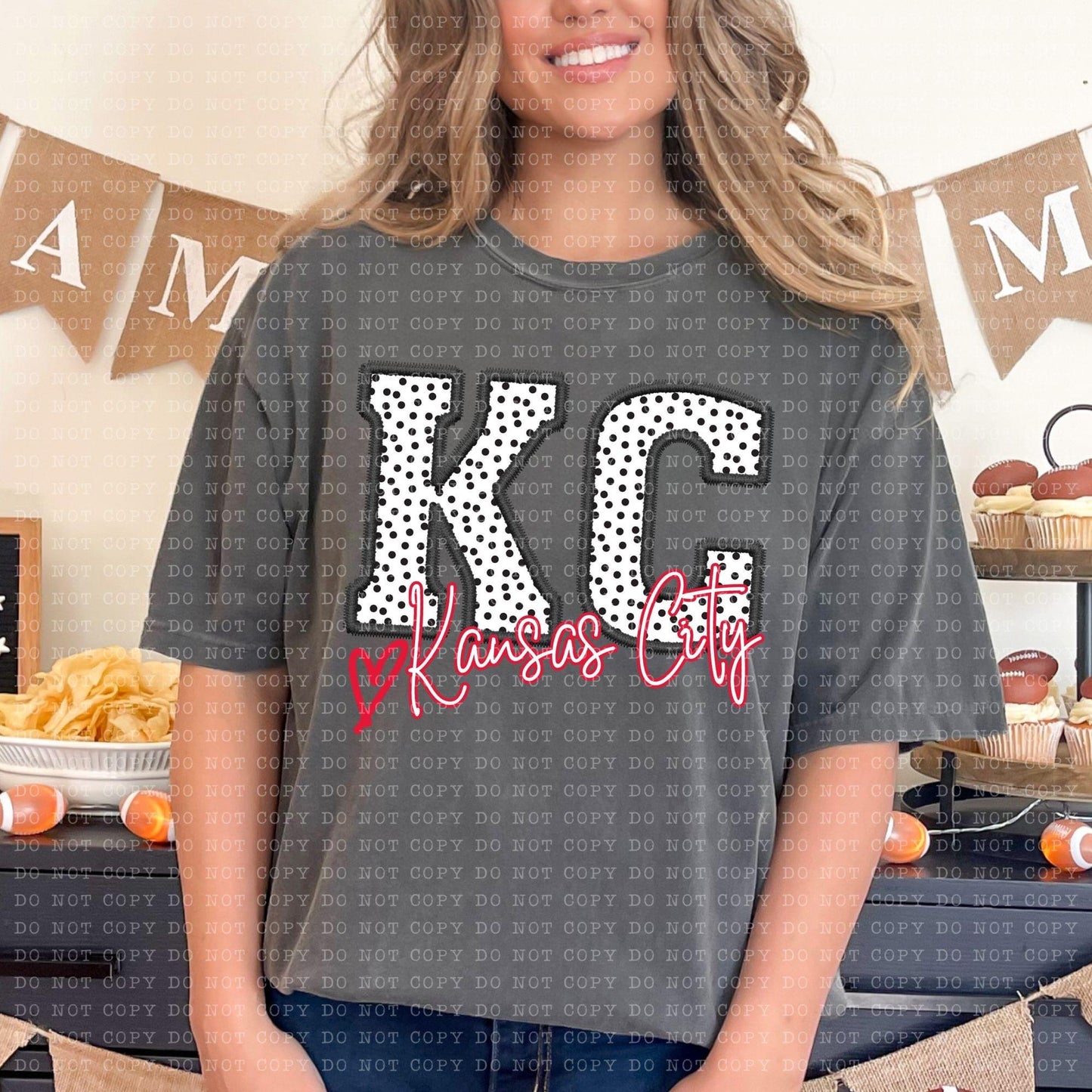 Kansas City Polka Dot Faux Embroidery Sequin With Heart - DTF