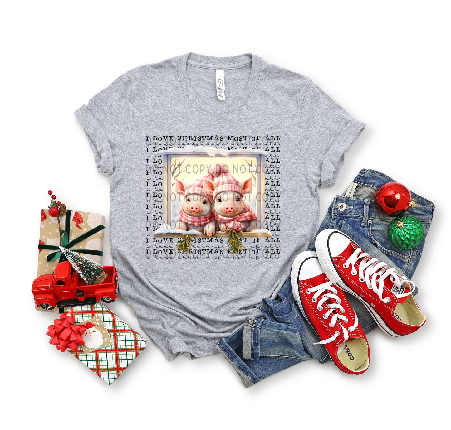 I Love Christmas Most Of All Pigs In Window -DTF