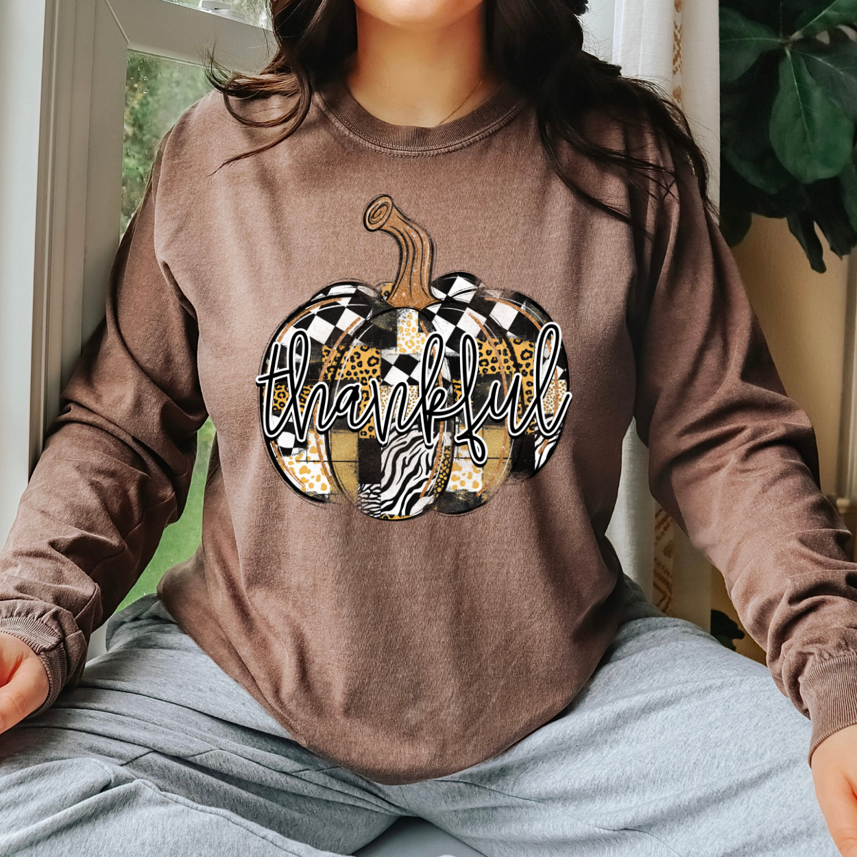 Pumpkin thankful faux patch -DTF&UV