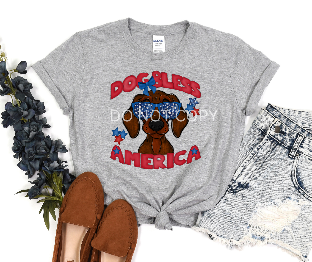 Dog Bless America Dachshund RED- DTF