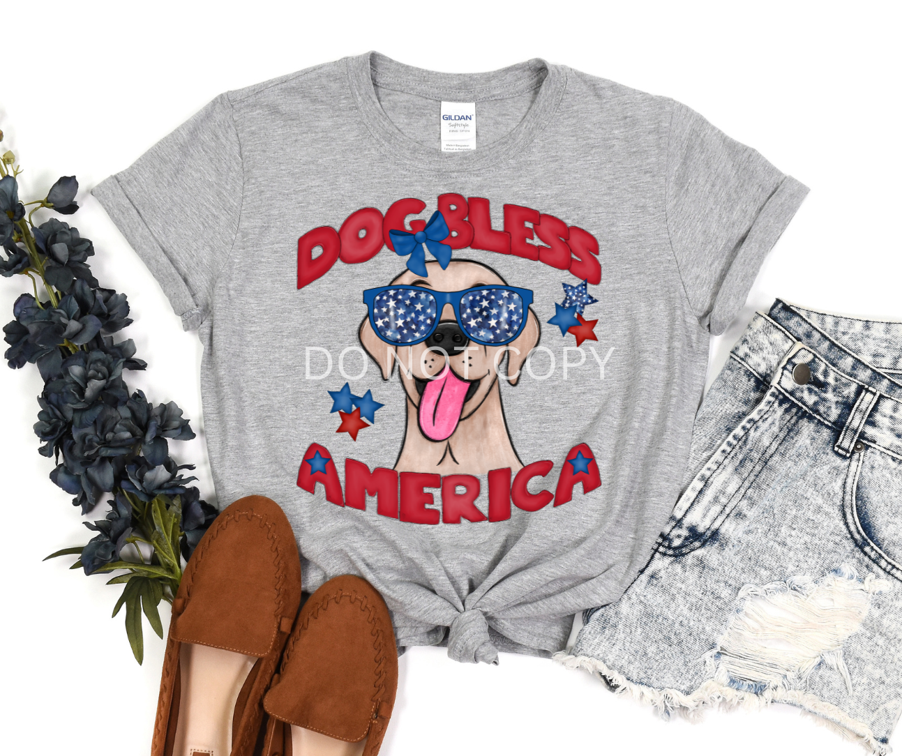 Dog Bless America Yellow Lab- DTF