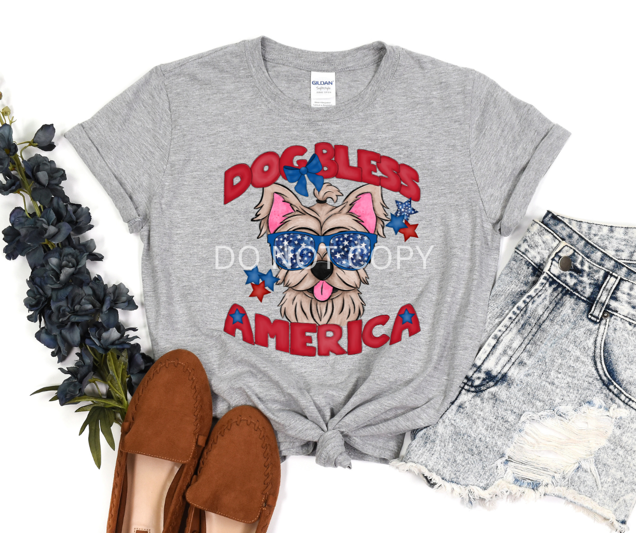 Dog Bless America Yorkie-DTF