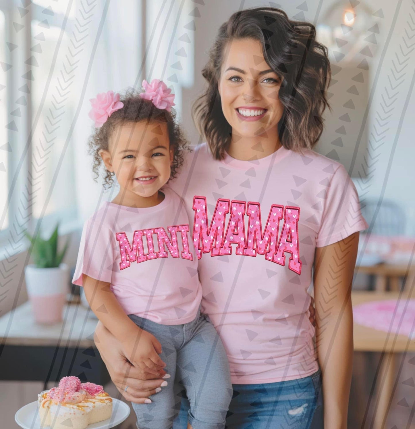 Mama Valentines Day Hearts Faux Embroidery DTF