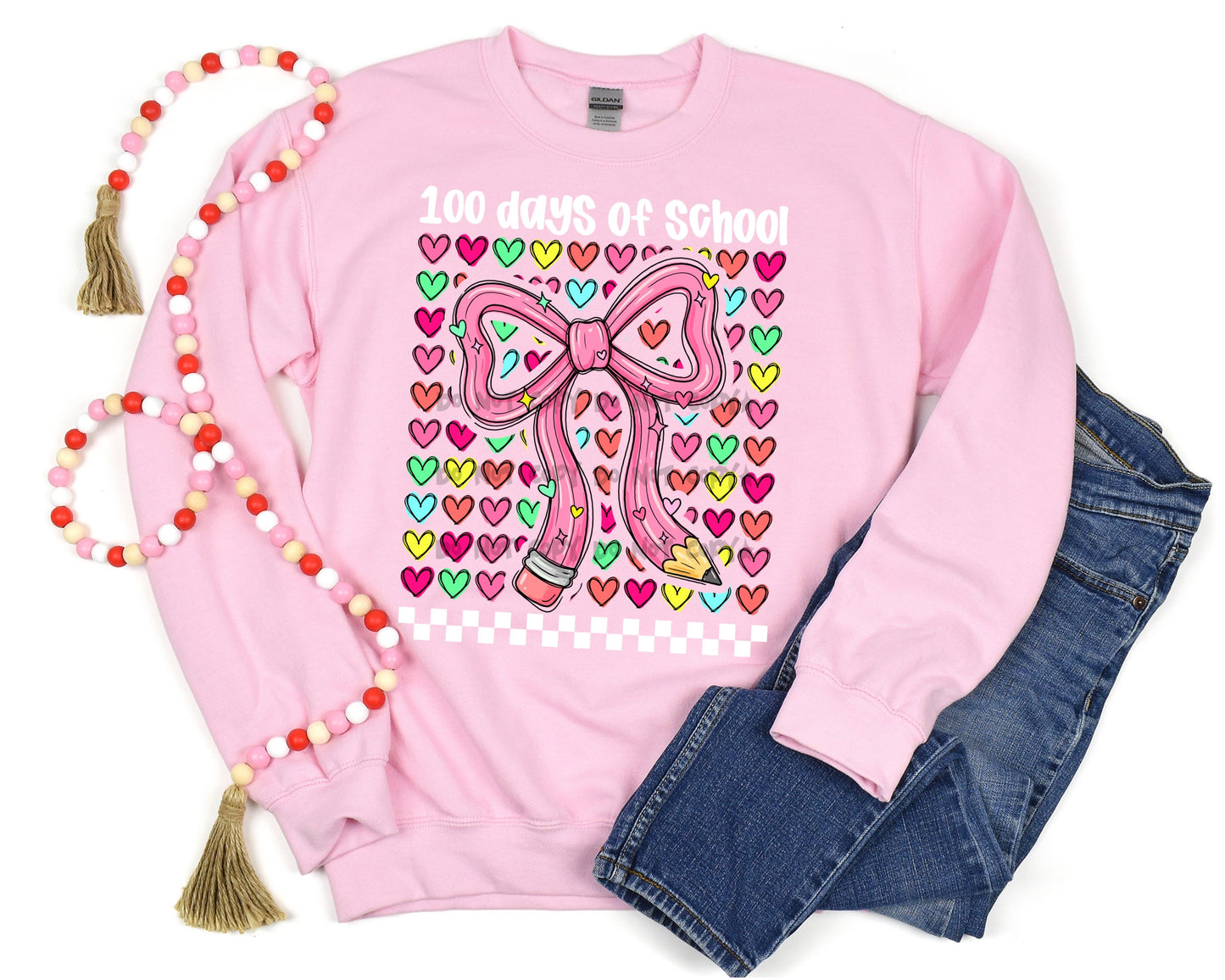 100 days of school hearts and pencil bow- DTF&UV