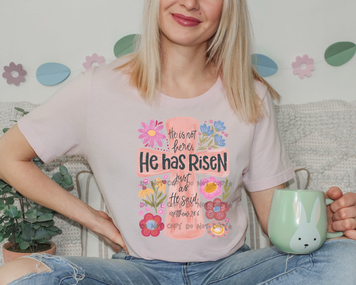 He is not here He has Risen pastel cross-DTF