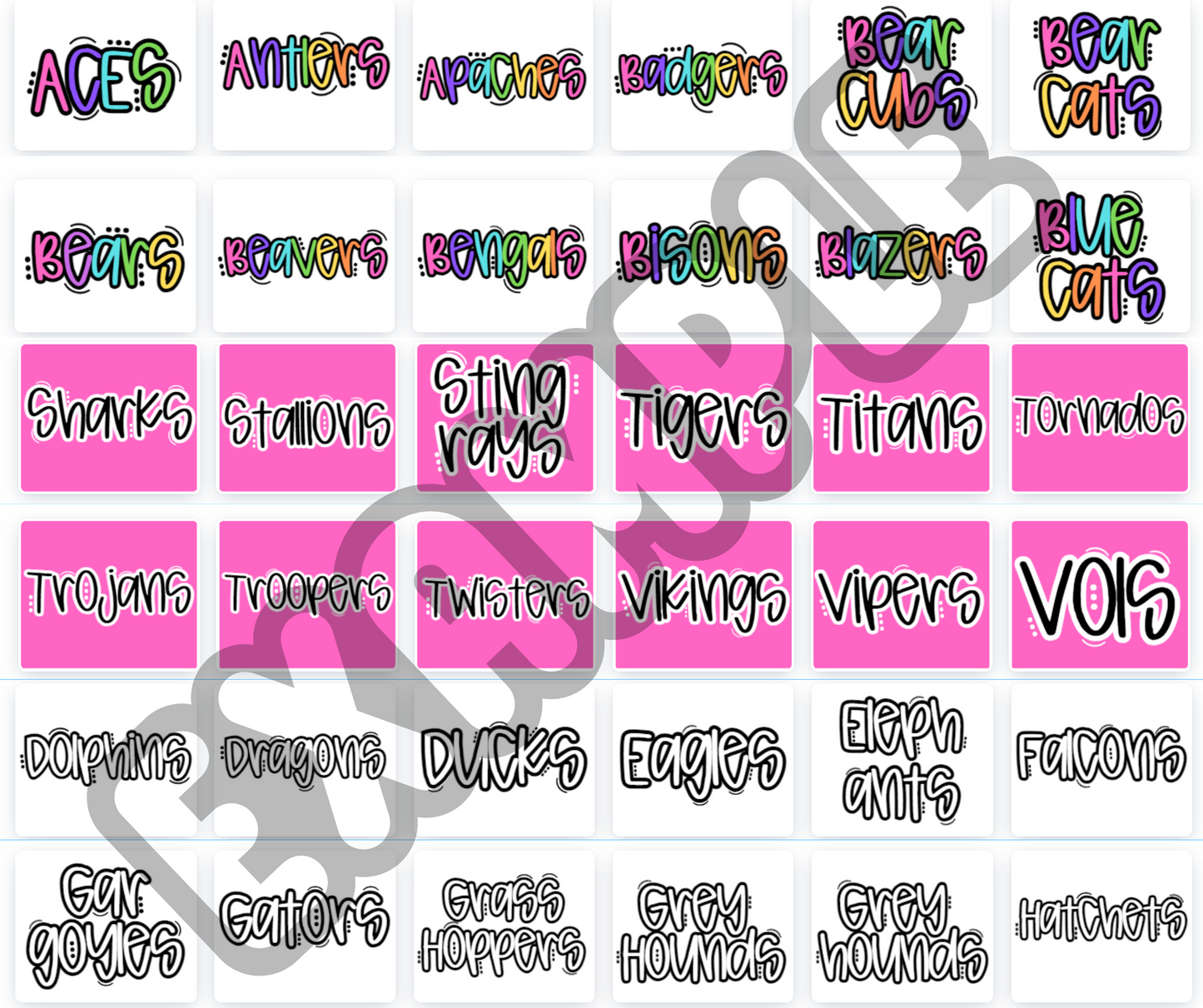 Mascots (ALL 105 MASCOTS in this listing)-DTF
