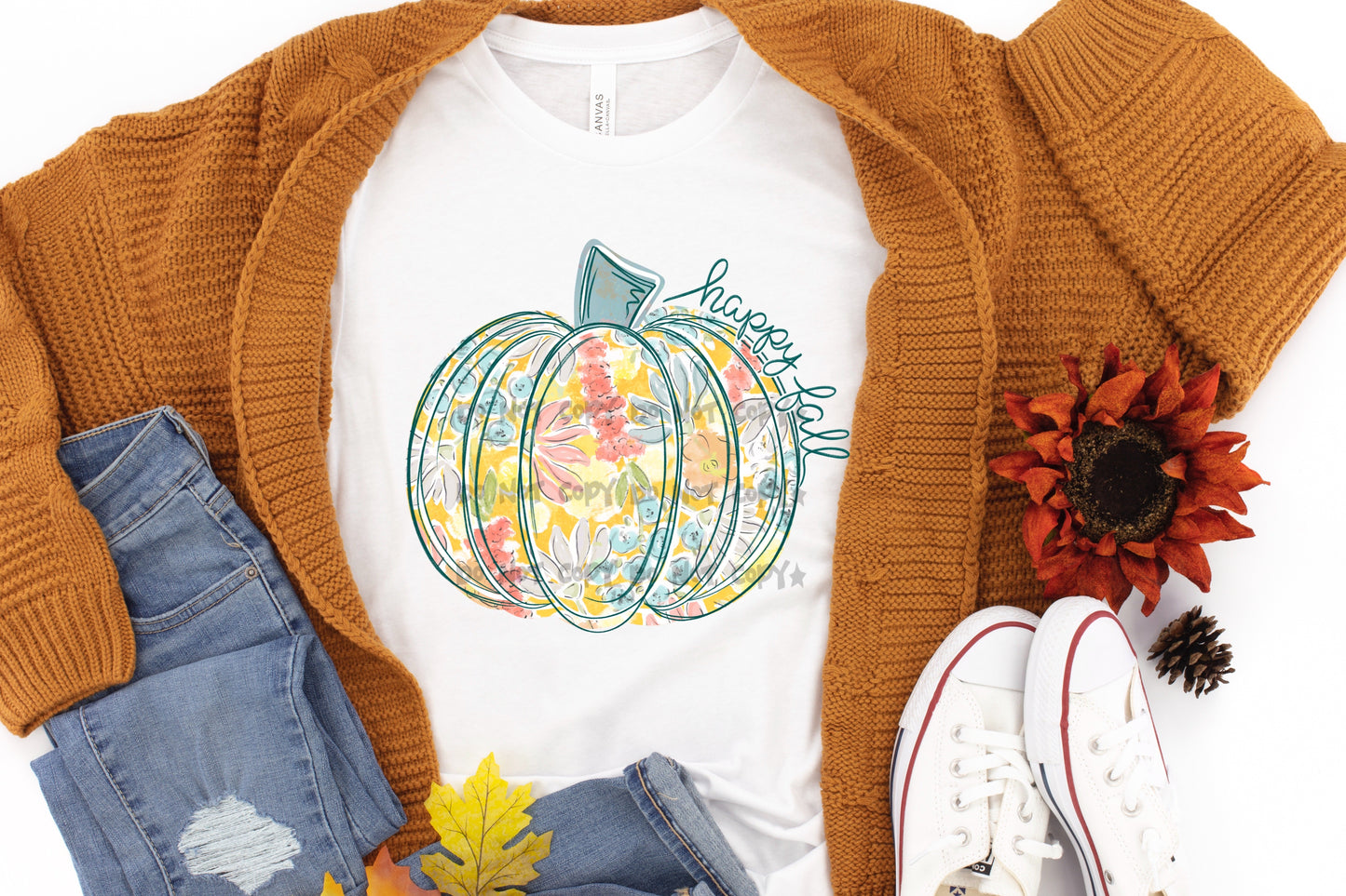 Happy fall floral pumpkin-DTF