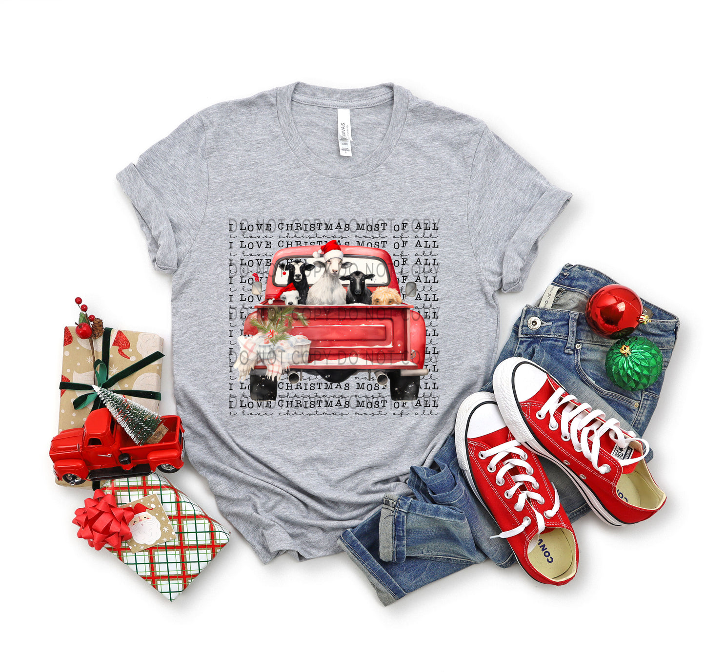 I Love Christmas Most Of All Goats In Red Truck -DTF