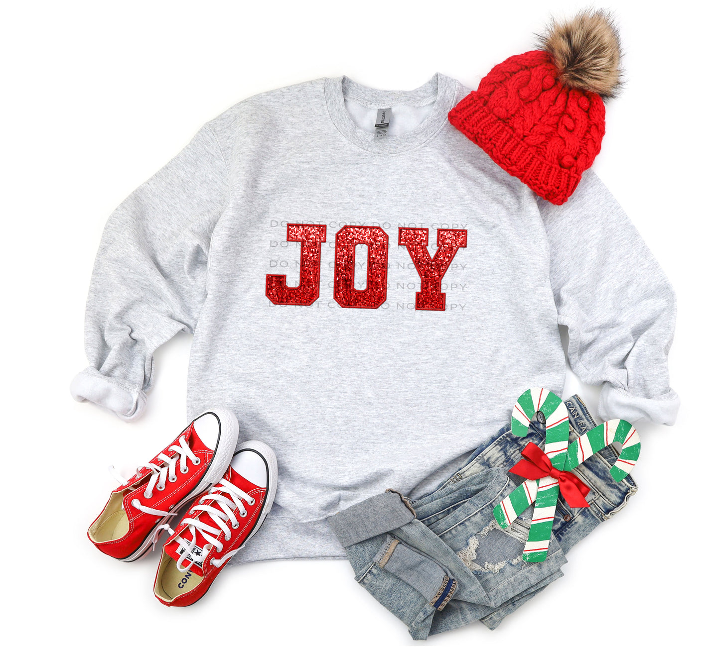 Joy Red Faux Embroidery Sequin-DTF