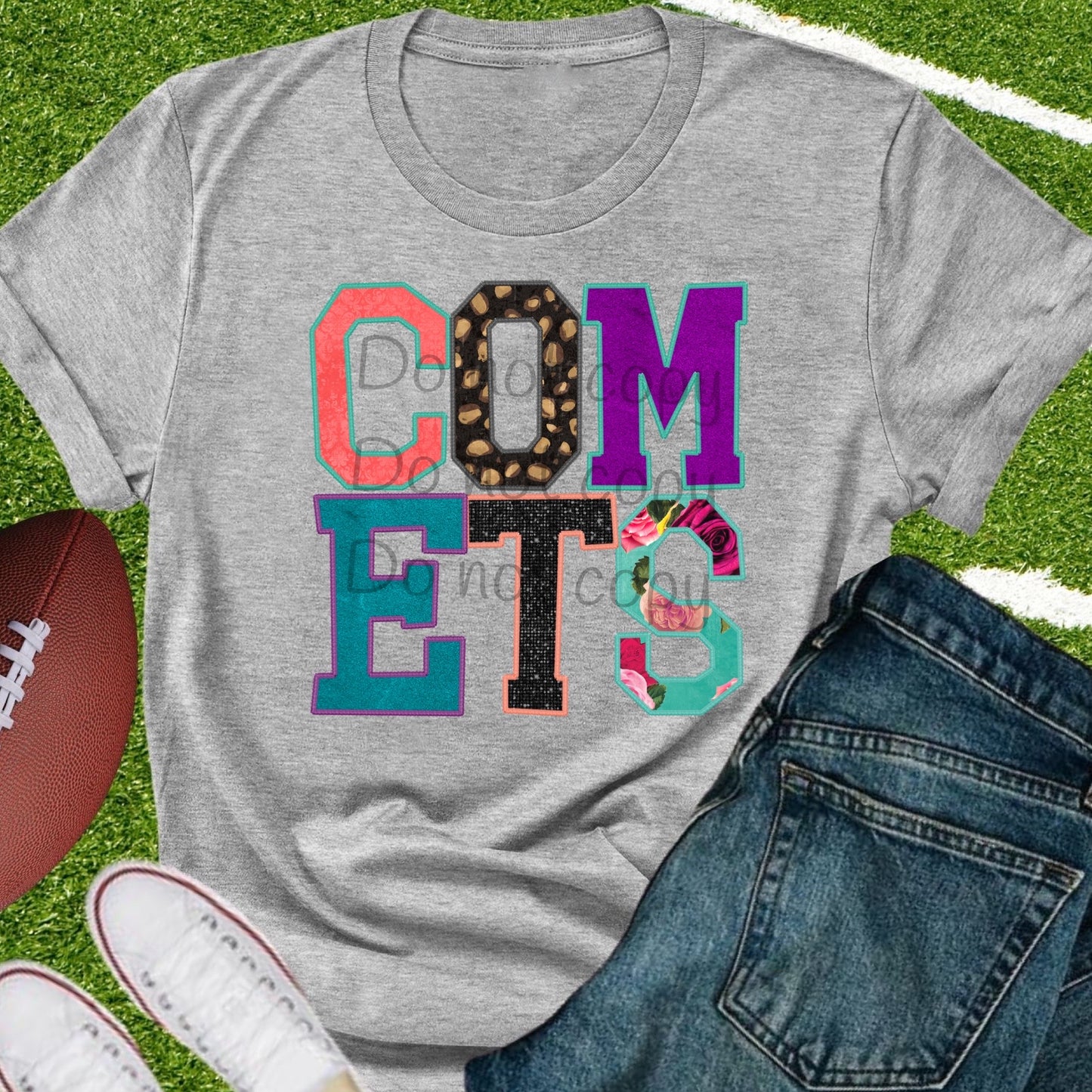 Comets faux appliqué words-DTF