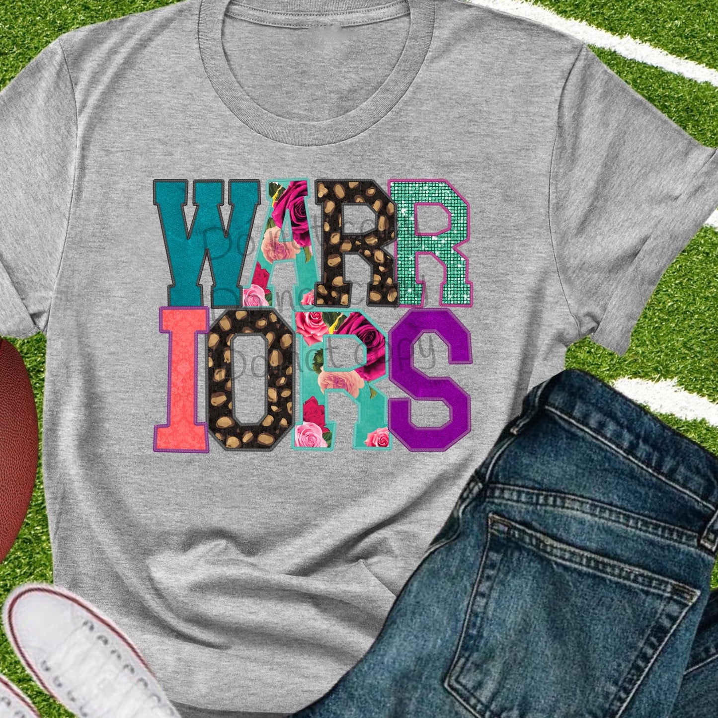Warriors faux appliqué words-DTF