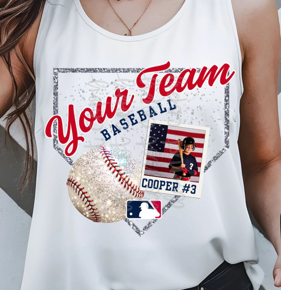 Custom Team Baseball Faux Glitter Polaroid Pic- DTF