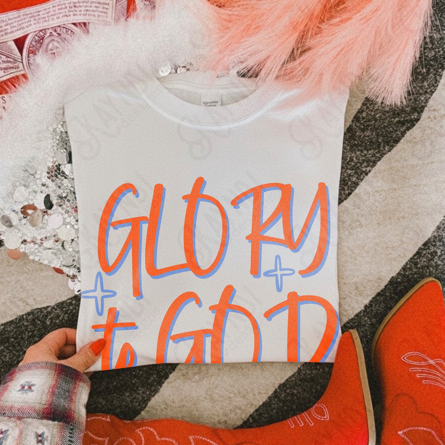 GLORY to GOD red blue -DTF&UV