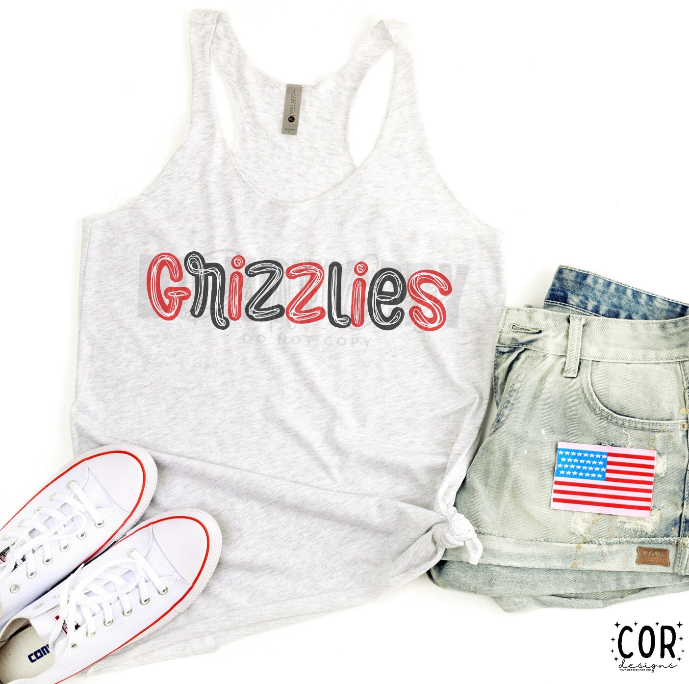 Grizzlies Red & Black W Wht - DTF