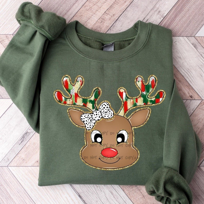 Girl Reindeer with Dotted Bow-DTF