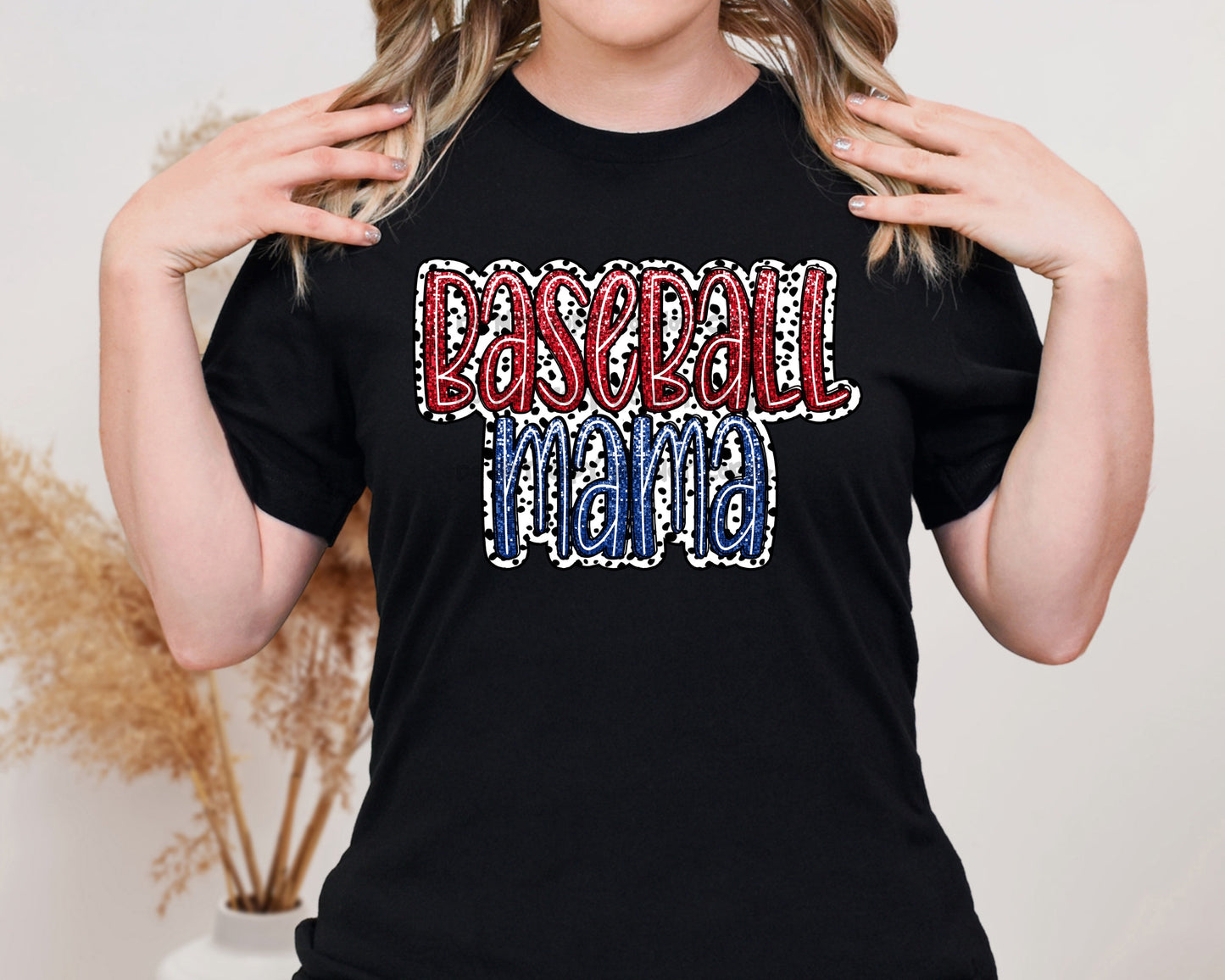 Baseball Mama faux glitter dalmation back -DTF