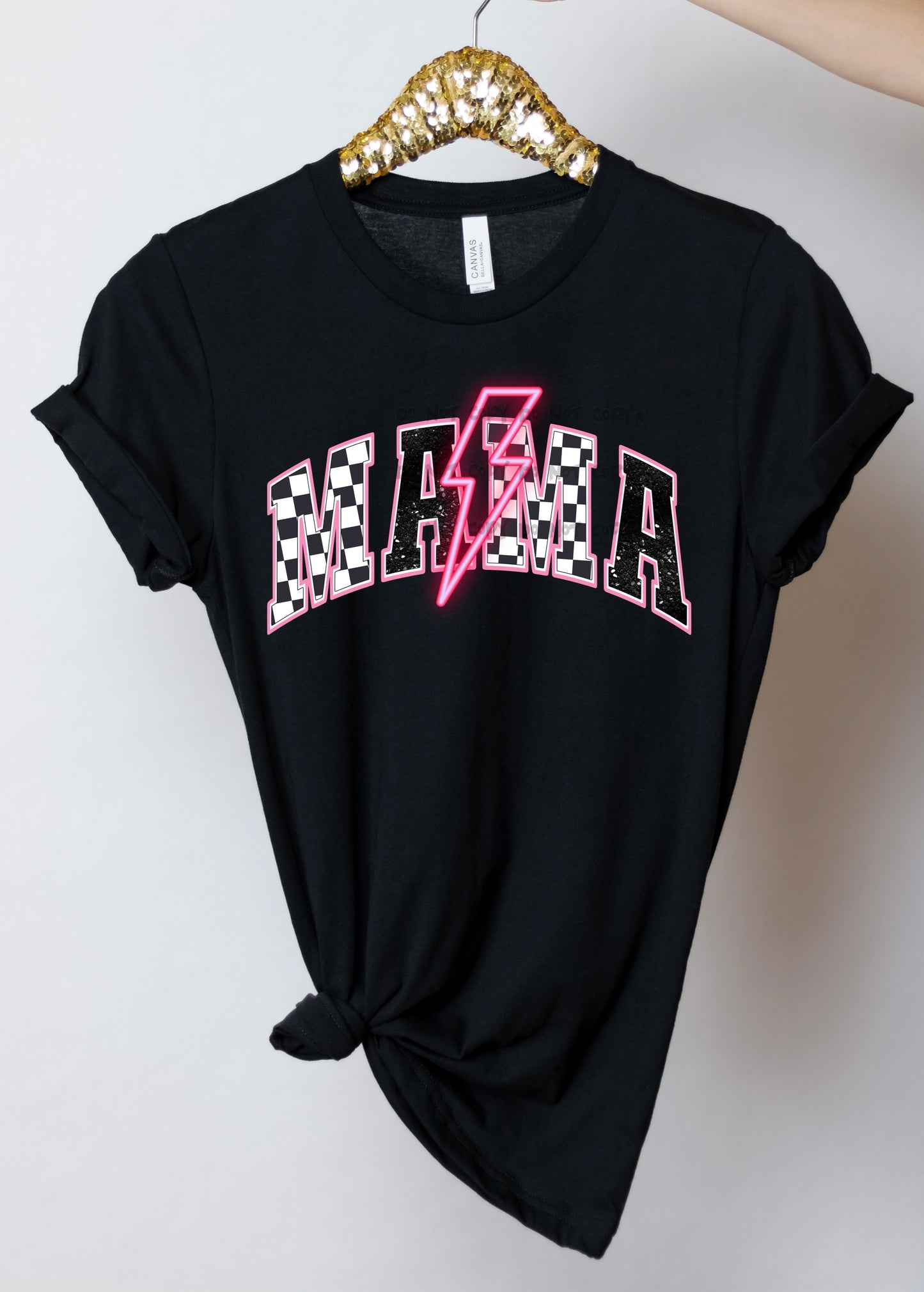 Mama checkered pink bolt-DTF