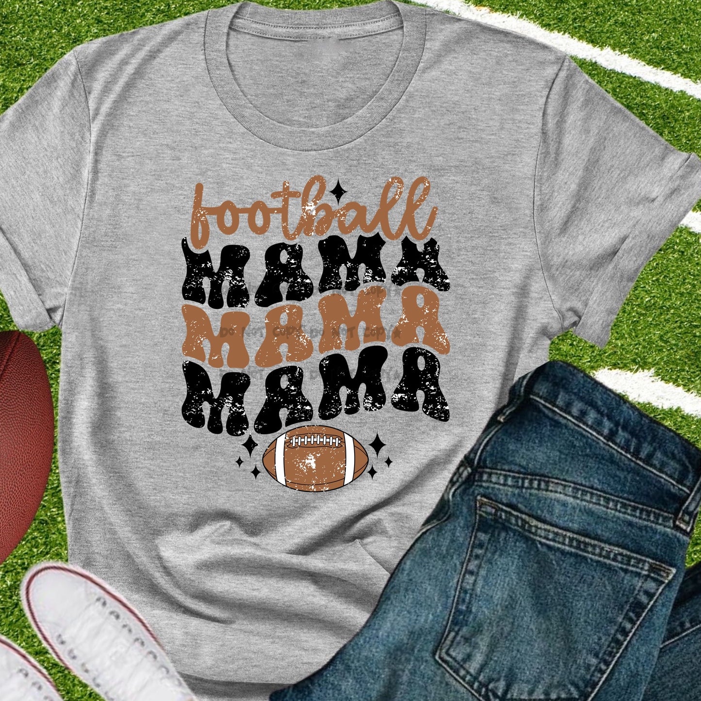 Football mama stacked tan black -DTF