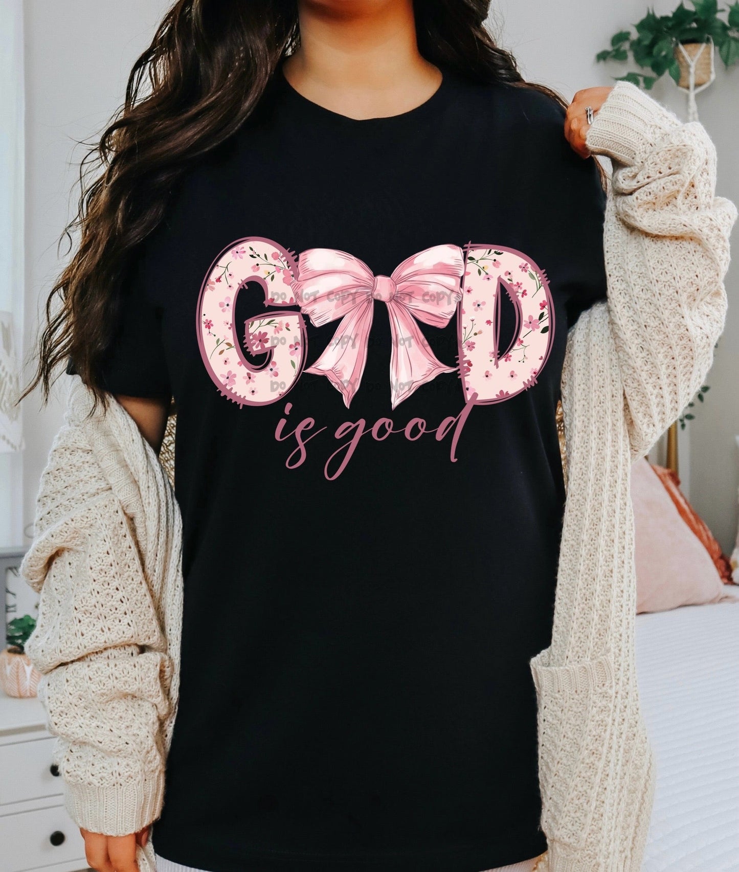 God is good pink with bow-DTF