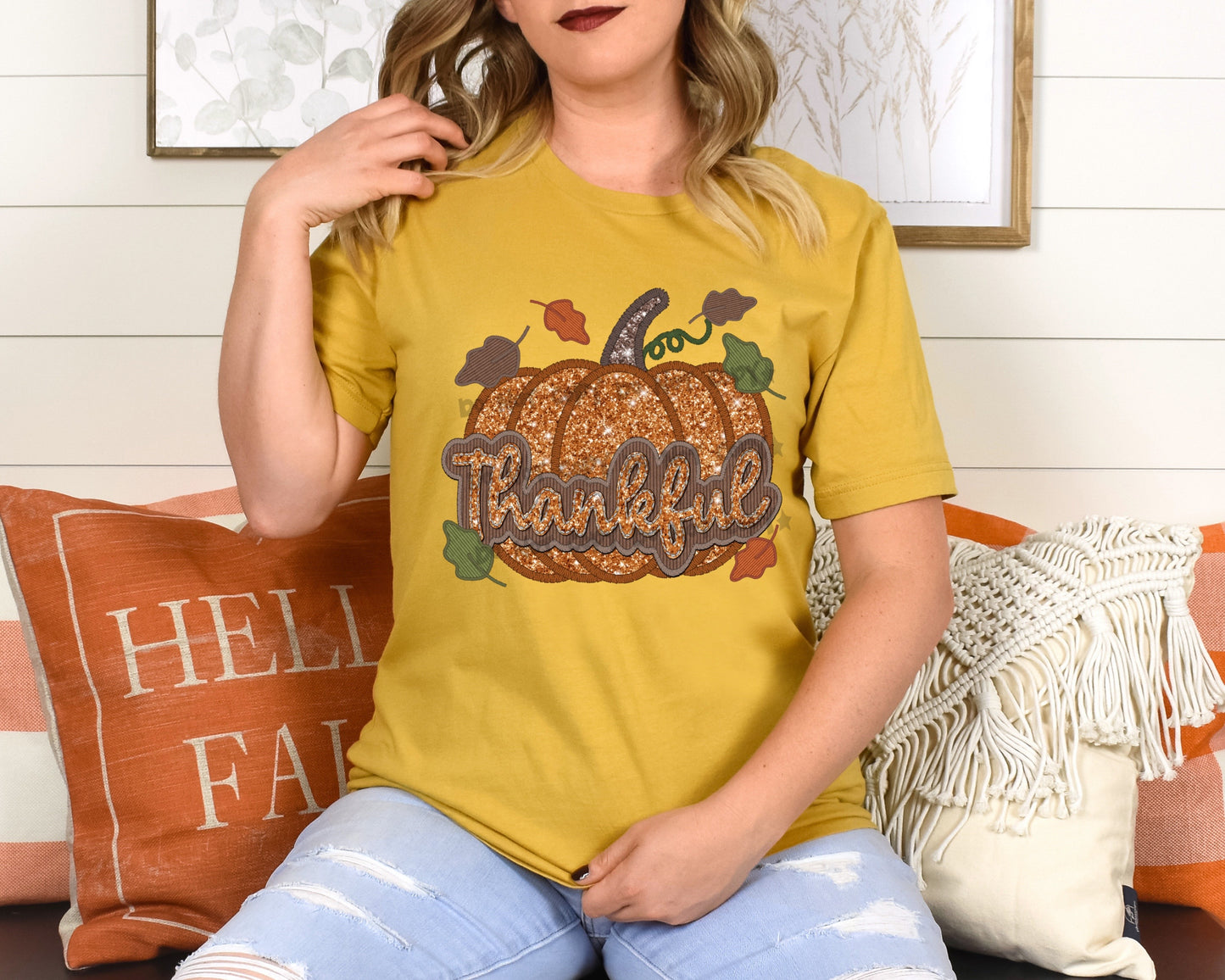 Thankful sequin pumpkin- DTF