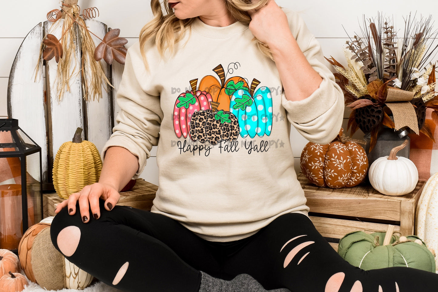 Happy fall y’all leopard and polka dot pumpkins -DTF