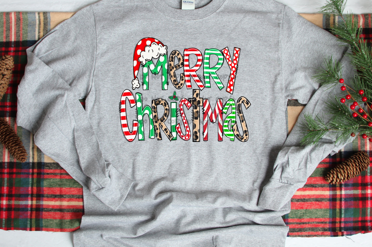 Merry christmas doodle font with hat-DTF