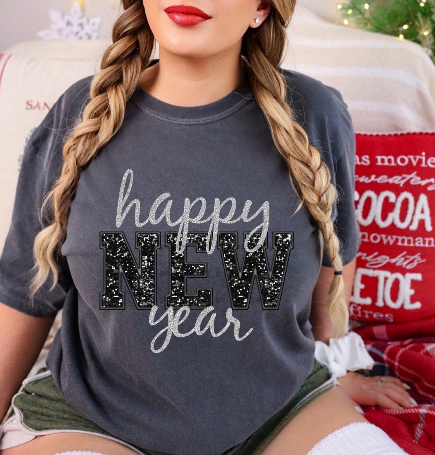 Happy New Year silver and black-DTF