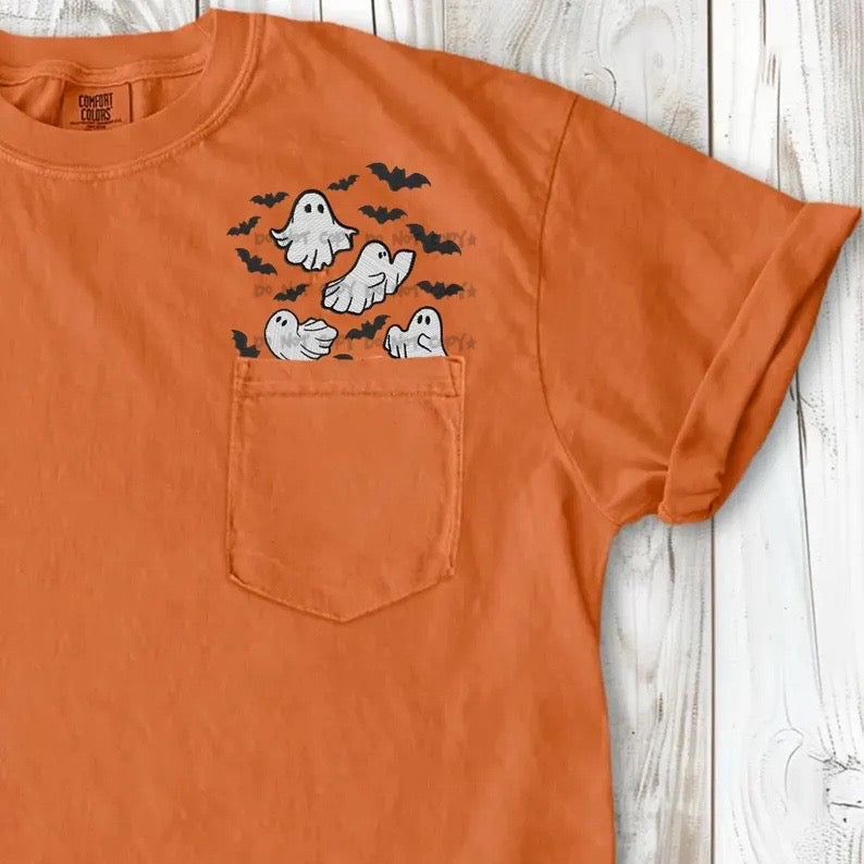 Ghost and bat faux embroidery pocket-DTF&UV