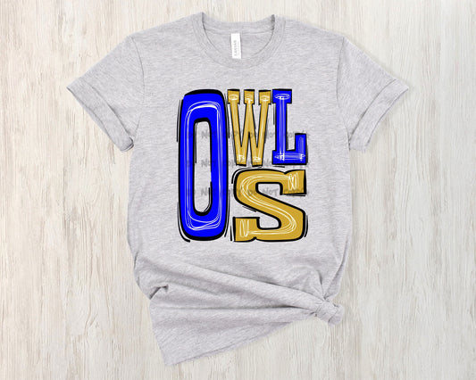 Owls blue and gold- DTF