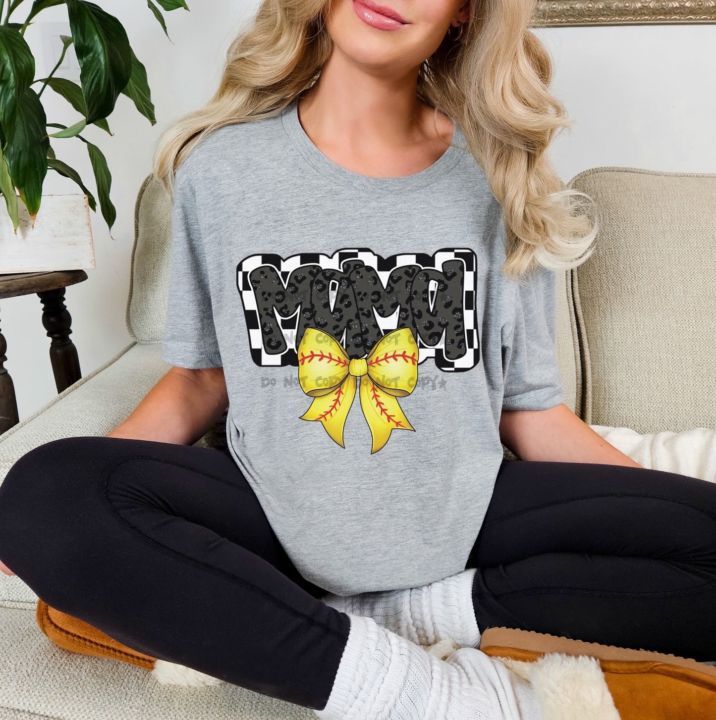 Mama checkered back softball bow-DTF