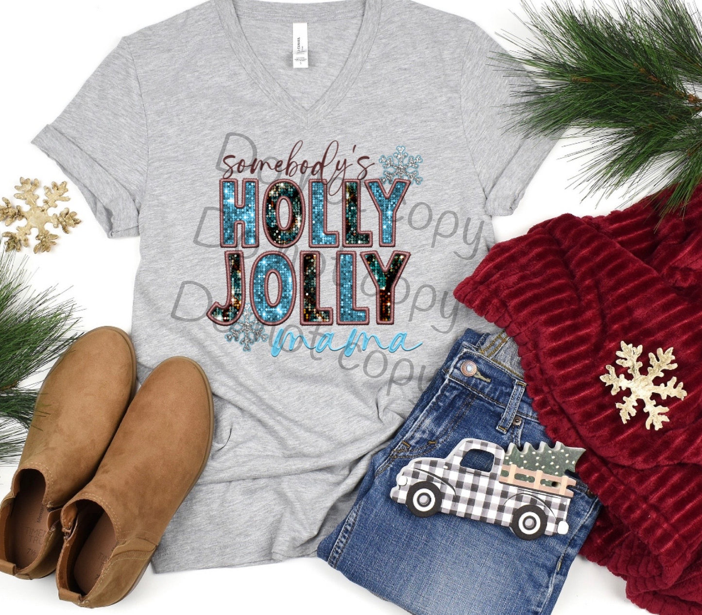 Somebody’s Holly Jolly mama blue-DTF