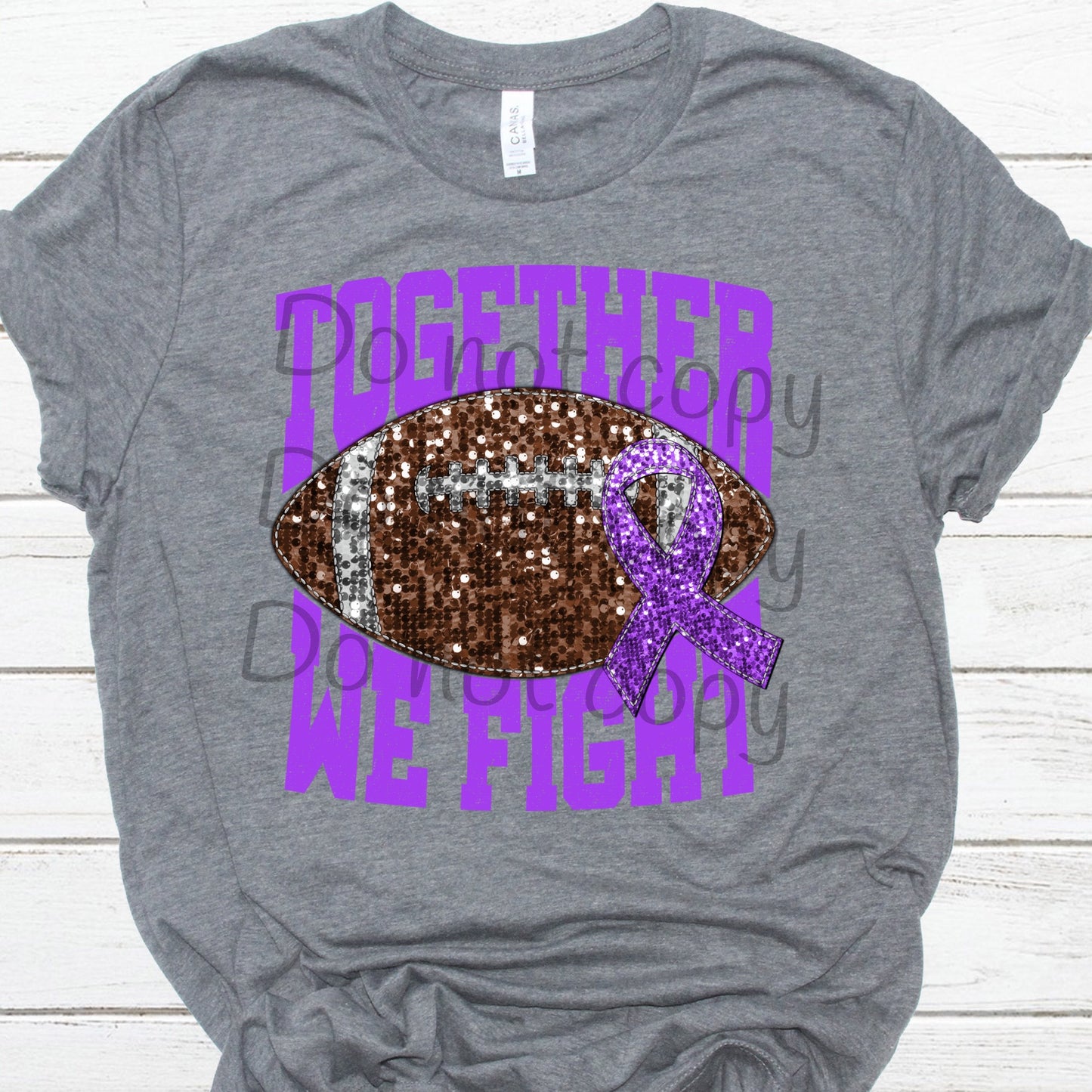 Together we fight purple football sequin purple ribbon-DTF