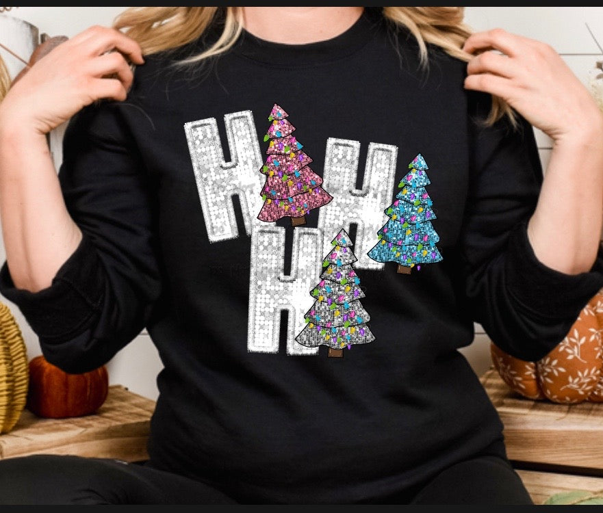 Sequin ho ho ho with trees-DTF