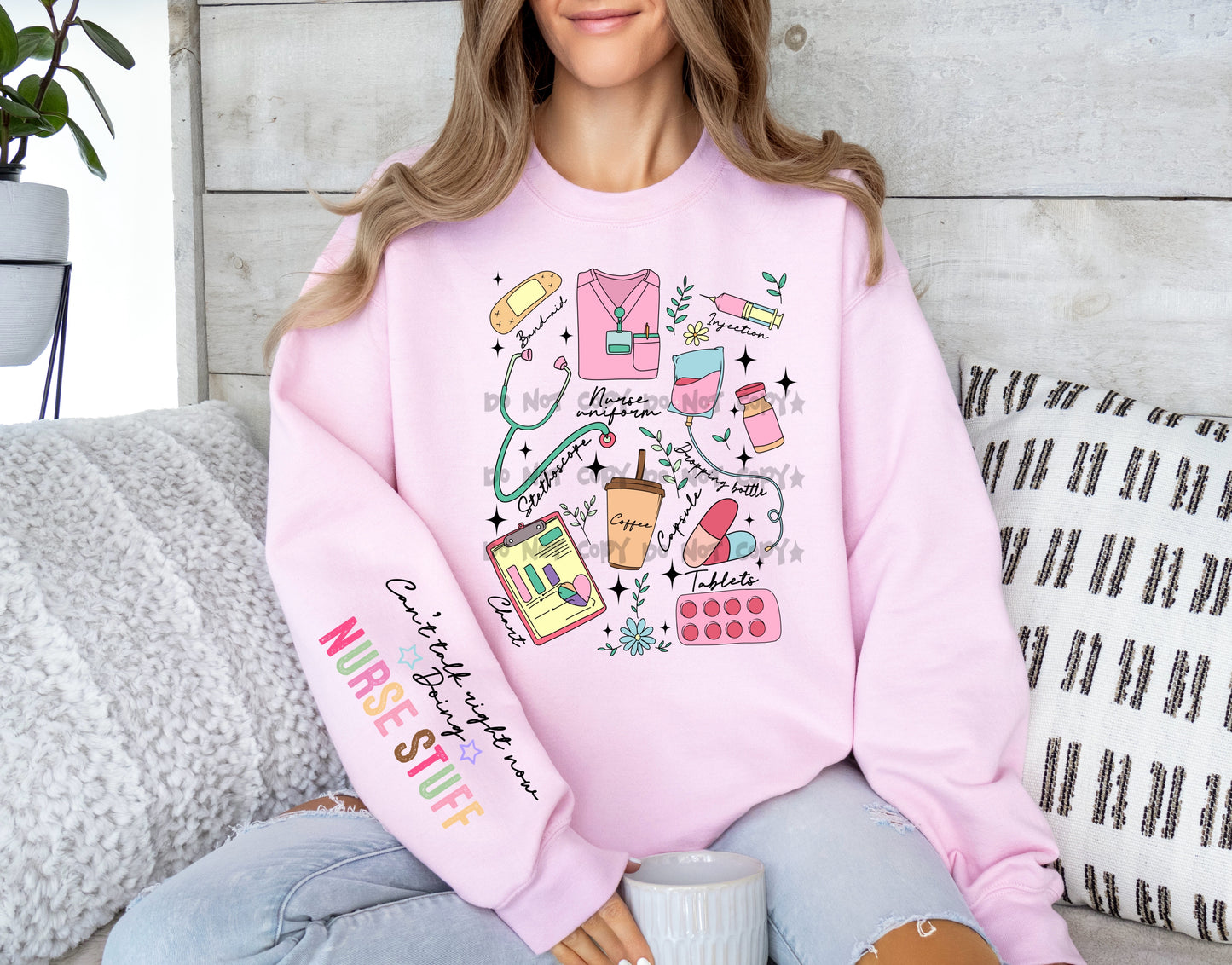 Nurse collage - cant talk right now doing nurse stuff (FRONT OF SHIRT & SLEEVE COMBO)-DTF