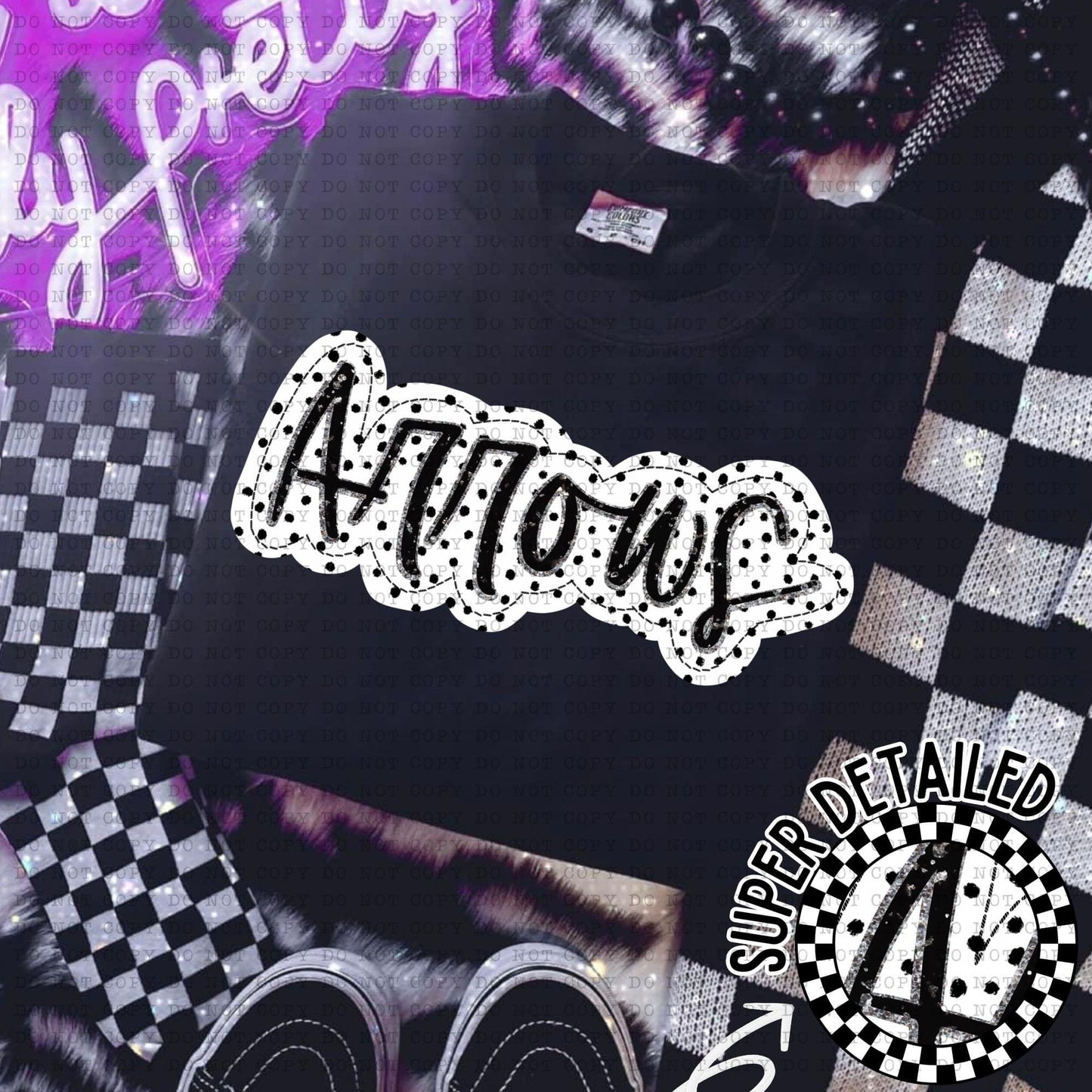 Arrows Black And White Polka Dot Faux Stitch - DTF