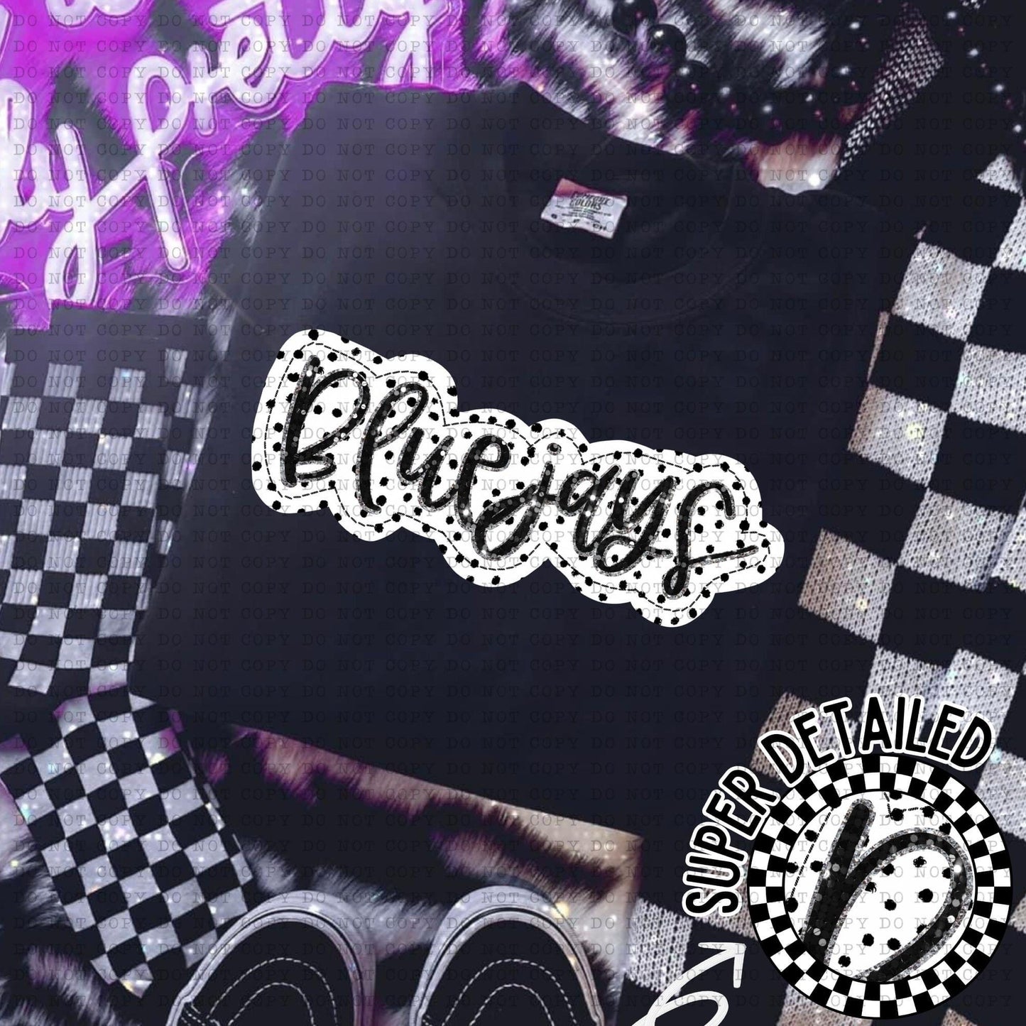 Bluejays Black And White Polka Dot Faux Stitch - DTF