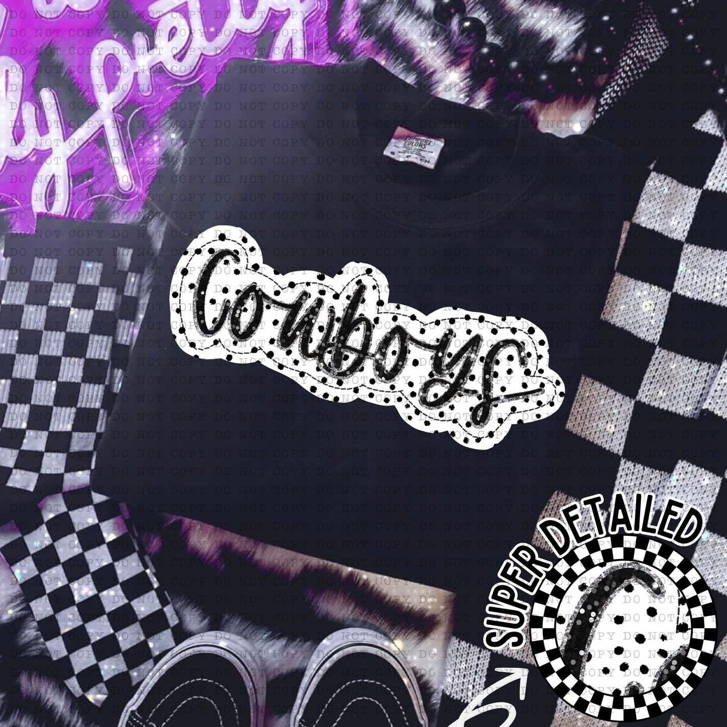 Cowboys Black And White Polka Dot Faux Stitch - DTF