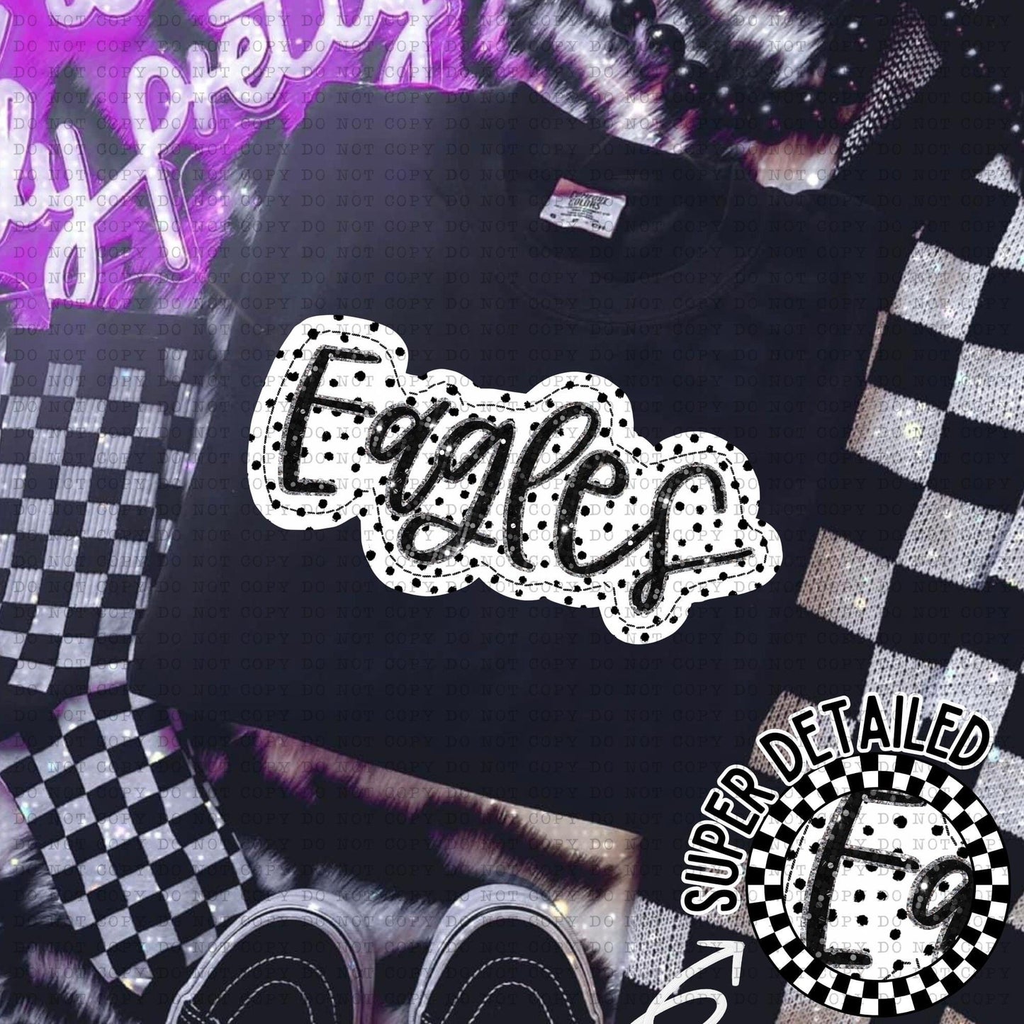 Eagles Black And White Polka Dot Faux Stitch - DTF