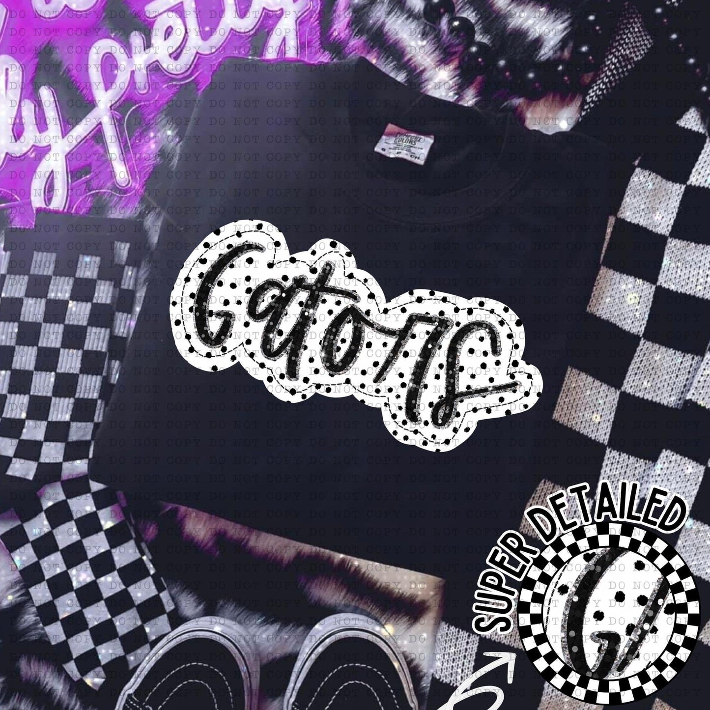 Gators Black And White Polka Dot Faux Stitch - DTF