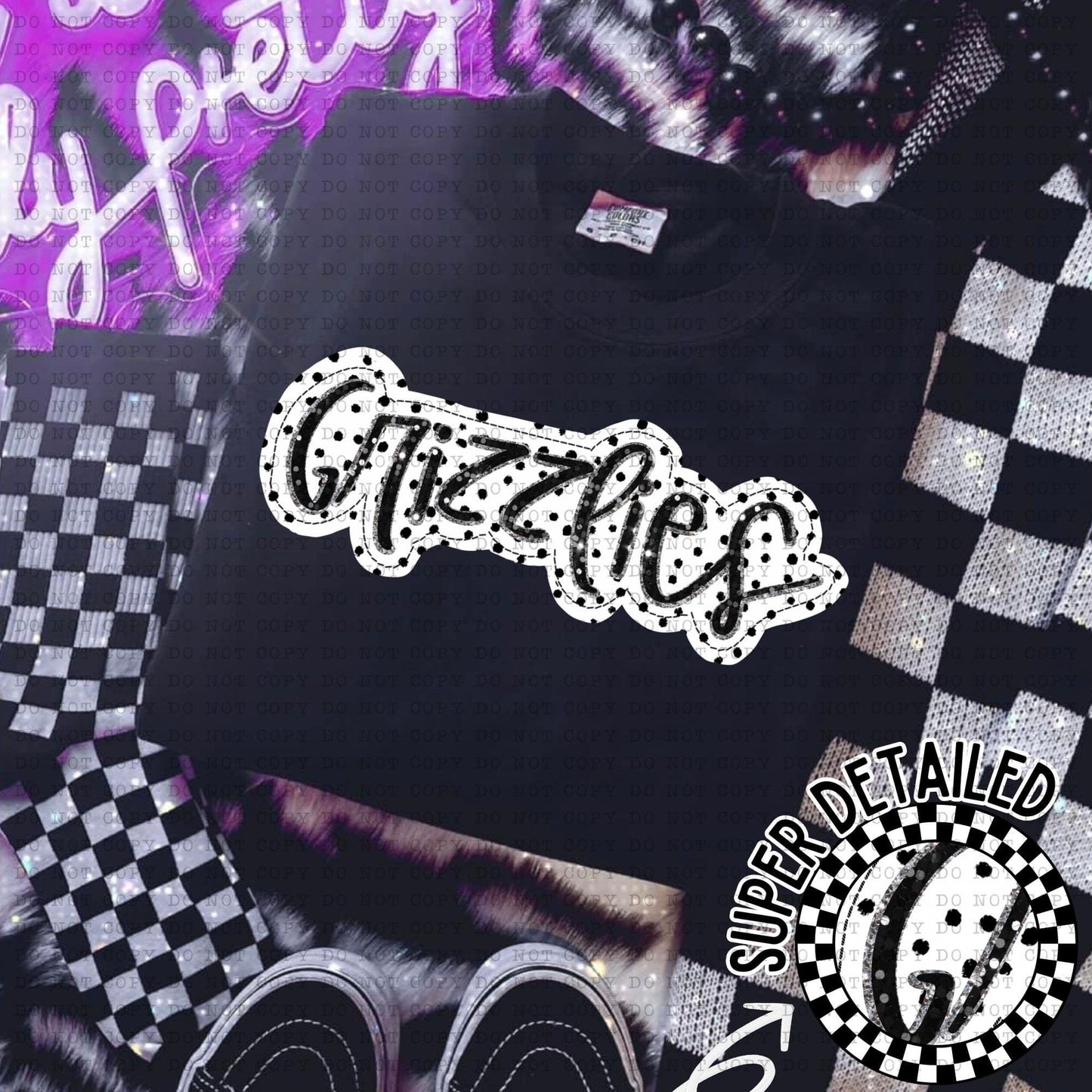 Grizzlies Black And White Polka Dot Faux Stitch - DTF