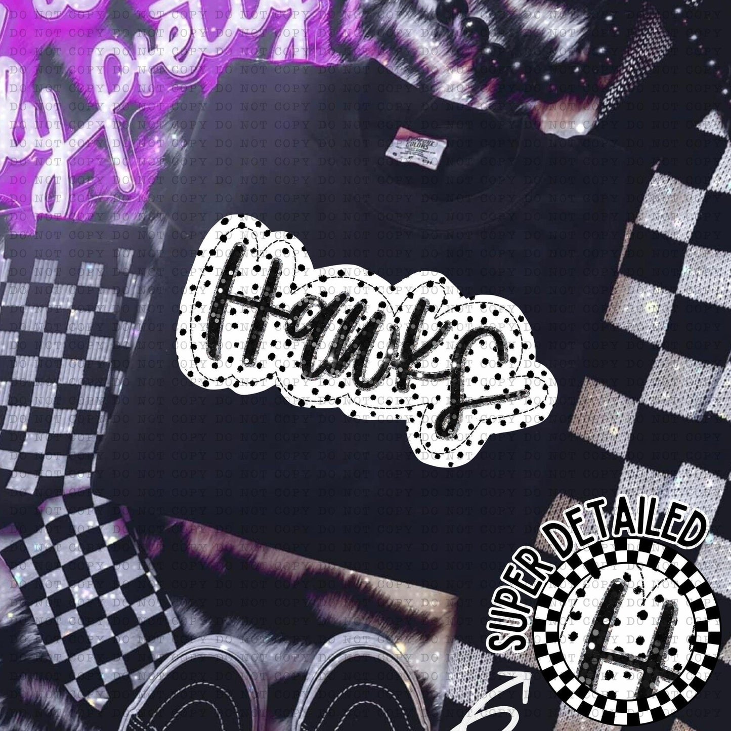 Hawks Black And White Polka Dot Faux Stitch - DTF