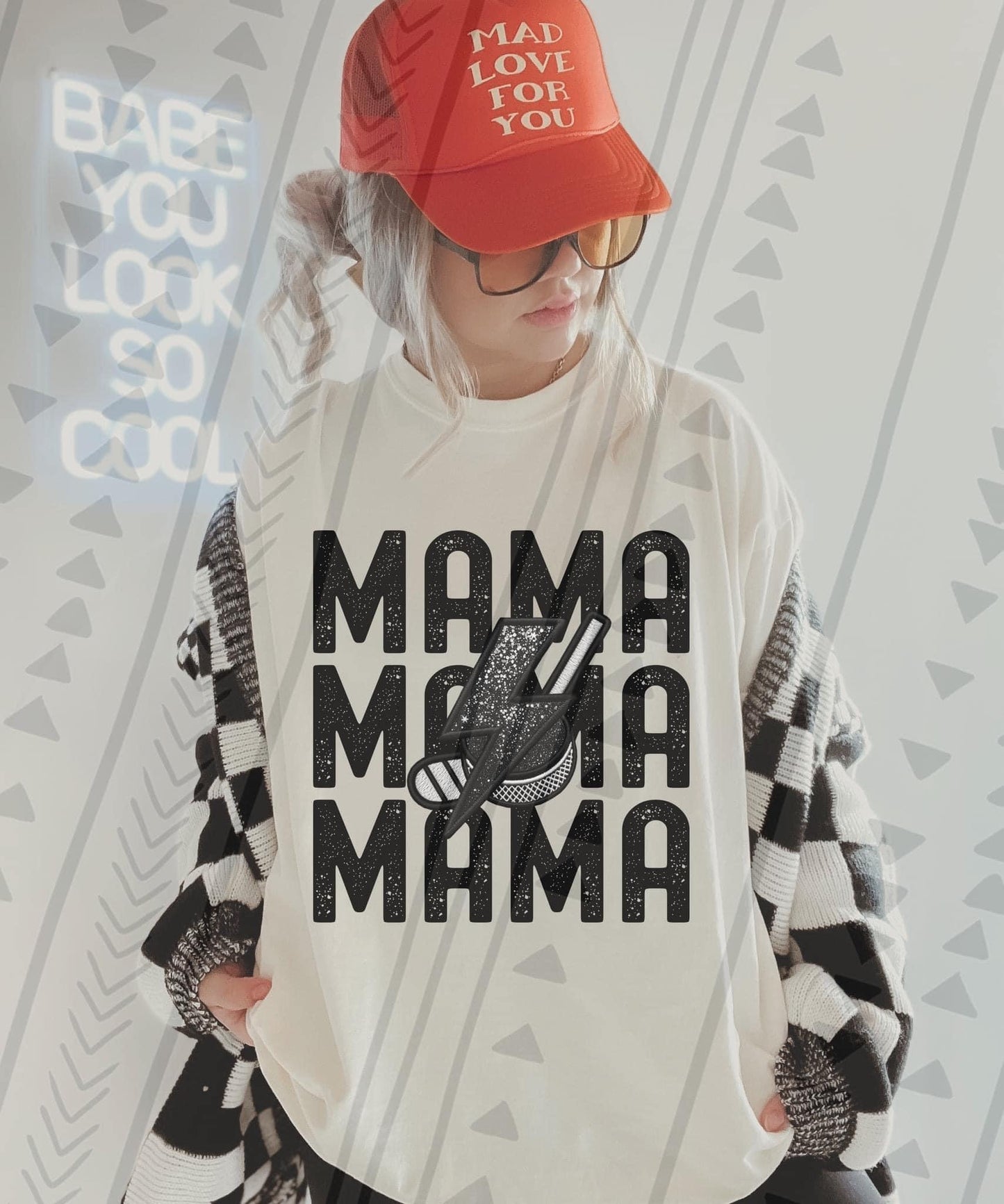 Mama Stacked Hockey Faux Embroidery - DTF