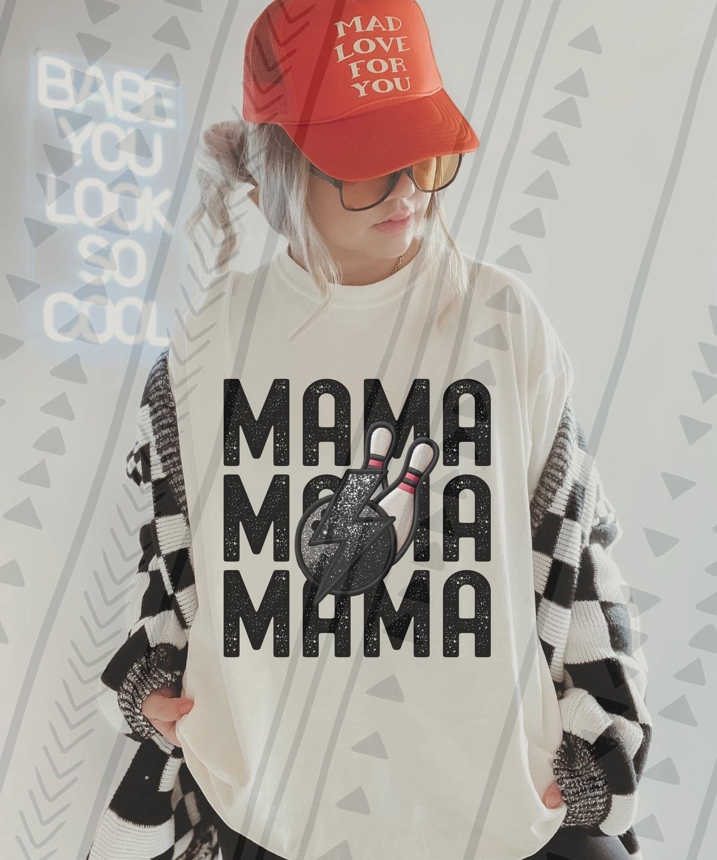 Mama Stacked Bowling Faux Embroidery - DTF