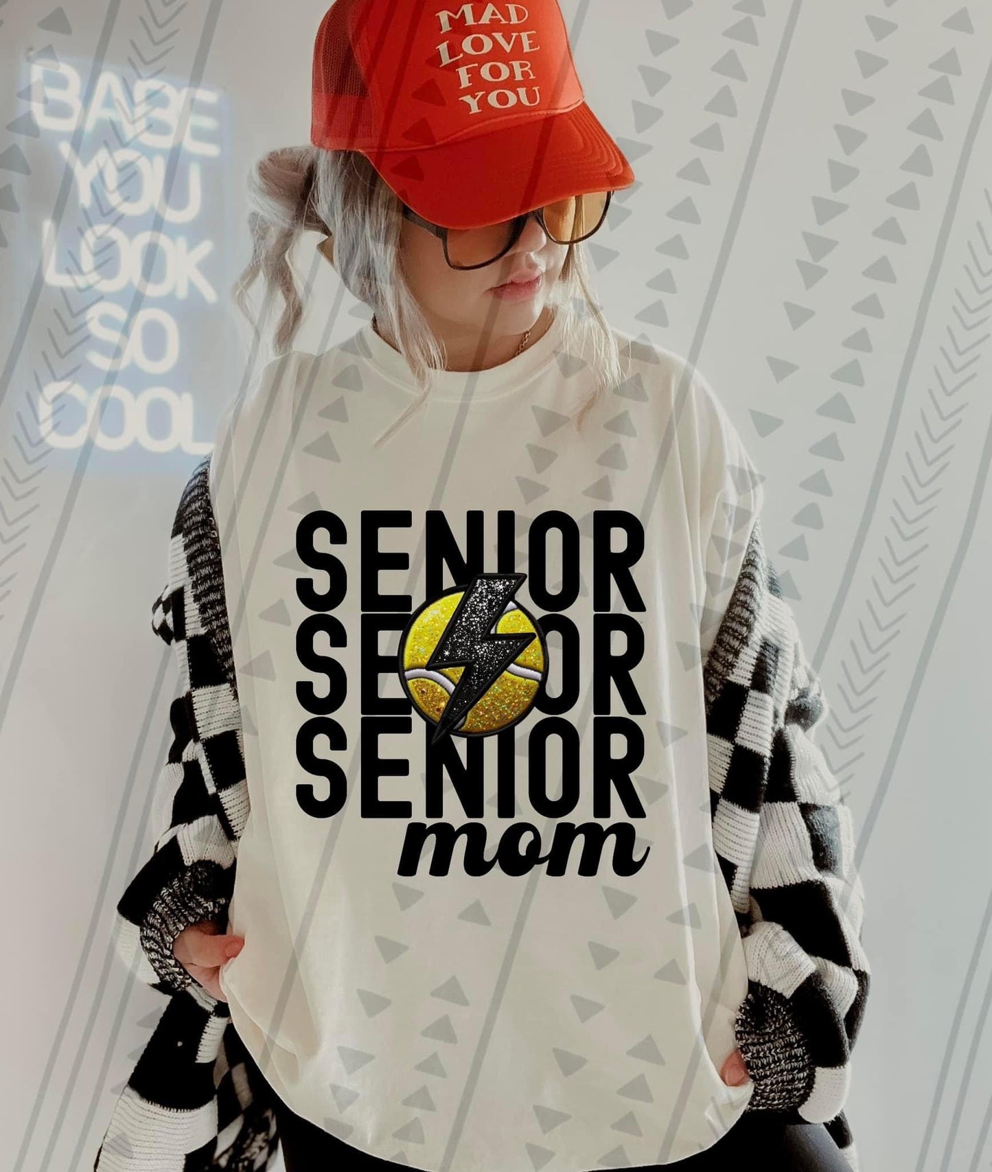 Senior Mom Stacked Tennis Faux Embroidery - DTF