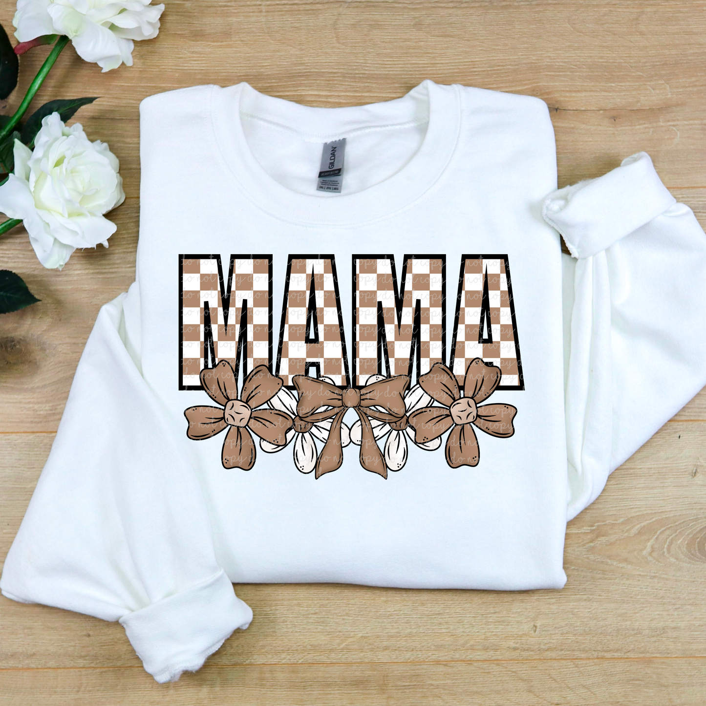 Checkered Mama tan bows-DTF