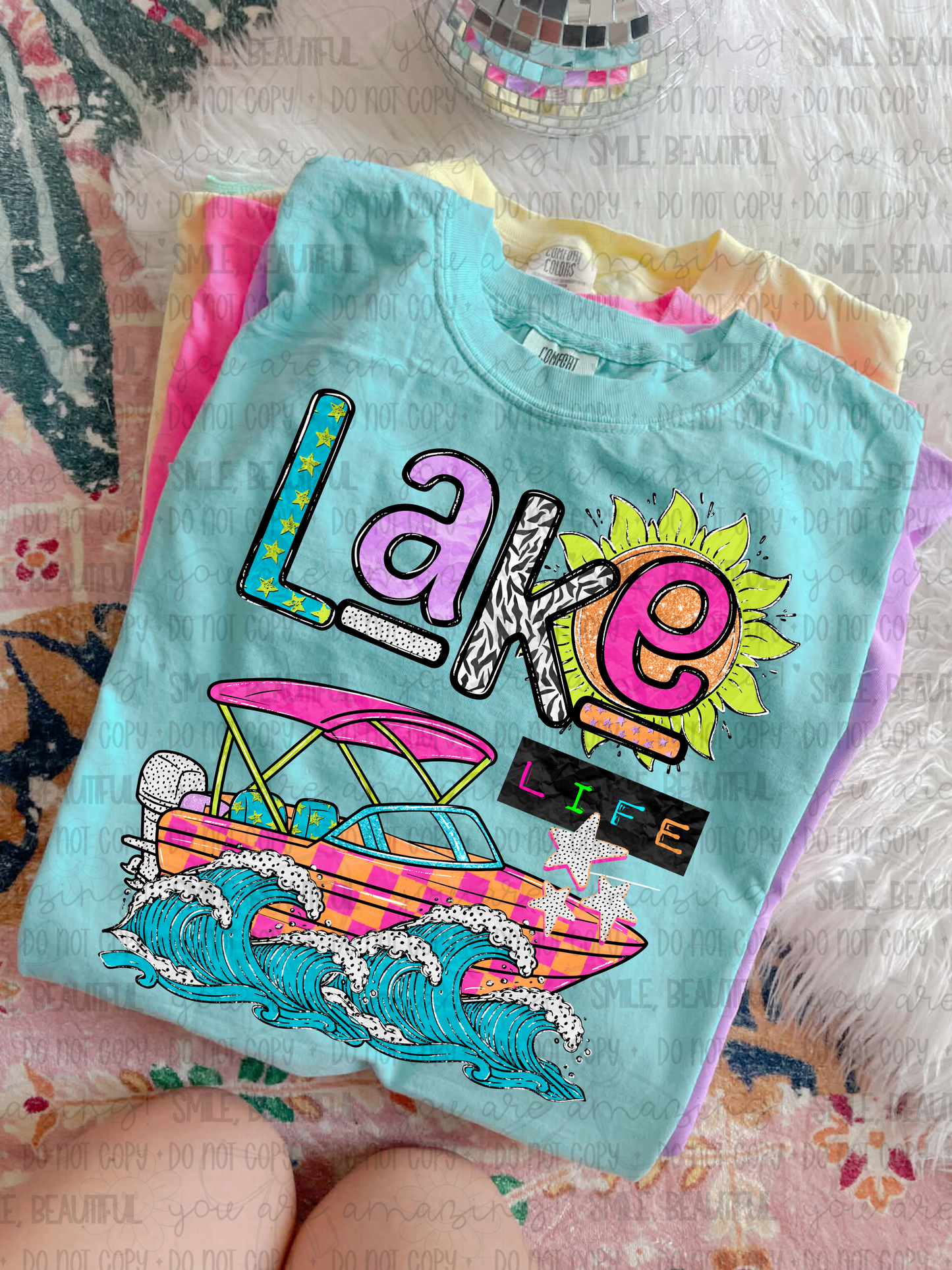 Lake LIfe colorful boat waves sun- DTF&UV