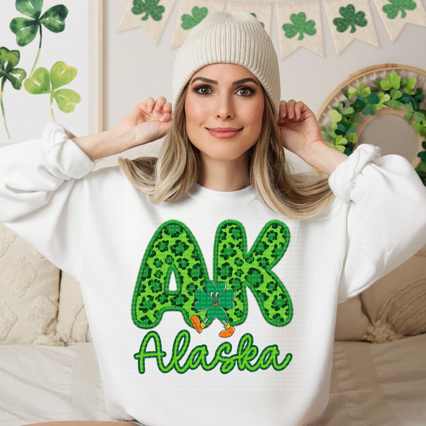 Shamrock Leopard Faux Embroidery States (ALL STATES)-DTF