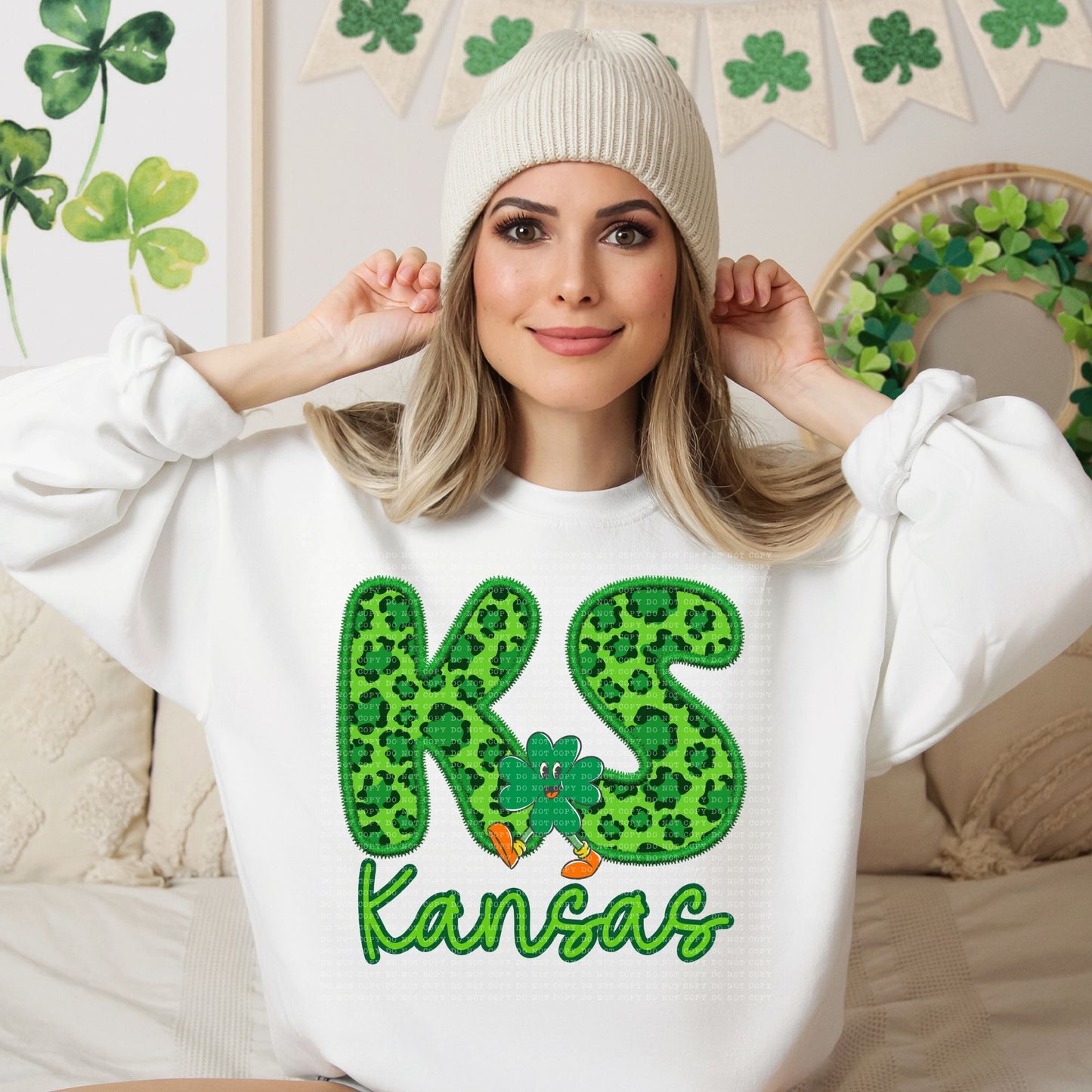Shamrock Leopard Faux Embroidery States (ALL STATES)-DTF